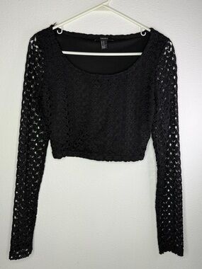 Forever 21 Black Lace Scoop-Neck Cropped Top